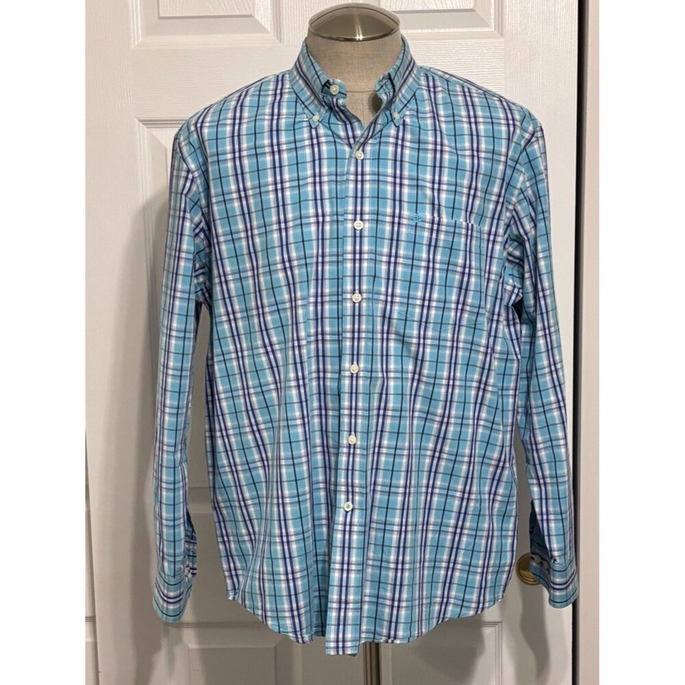 Izod Men’s Spring Easter Light Blue Plaid Button-Down Dress Shirt Size Large